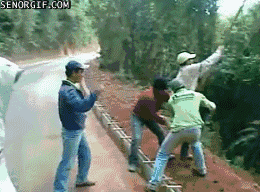 gifs - man swings and falls into a forest
