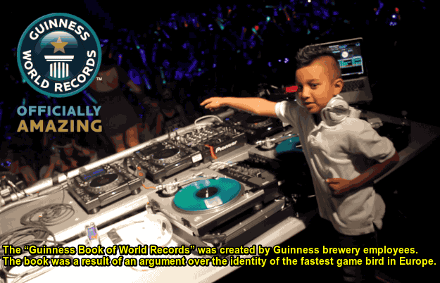 disc jockey - Ess Guin Cords Officially Amazing The "Guinness Book of World Records was created by Guinness brewery employees. The book was a result of an argument over the identity of the fastest game bird in Europe.