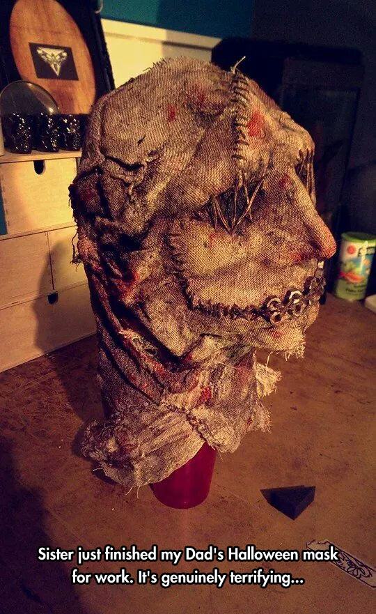 terrifying halloween mask - Sister just finished my Dad's Halloween mask for work. It's genuinely terrifying...