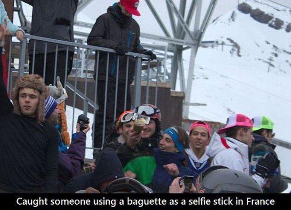 redneck repair crowd - Caught someone using a baguette as a selfie stick in France