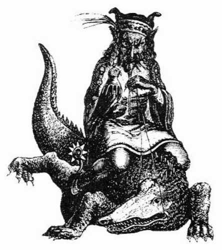 The common depiction of Agares from Christian demonology is an elderly man riding a crocodile with a hawk resting on his arm. He is a duke of Hell who teaches many languages, but only the curse words and horrible ethnic slurs of each.