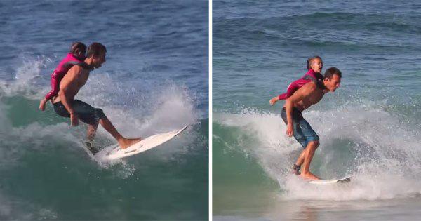 father and daughter surf