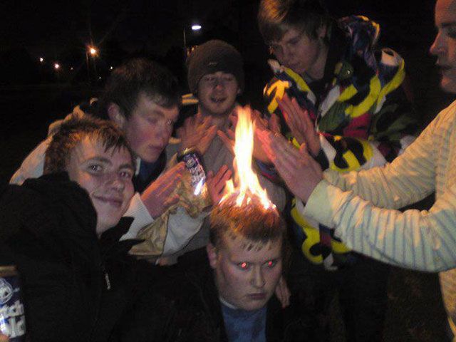 guy with head on fire
