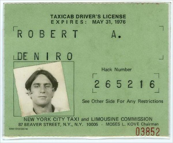 Taxicab Driver'S License Expires Robert De Niro Hack Number 2 652 16 See Other Side For Any Restrictions New York City Taxi and Limousine Commission 87 Beaver Street, N.Y., N.Y. 10005 Moses L. Kove Chairman 50M 10161001743 03852