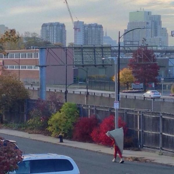 This man dressed as a pizza, on a 6 a.m. walk of shame. (jihad)