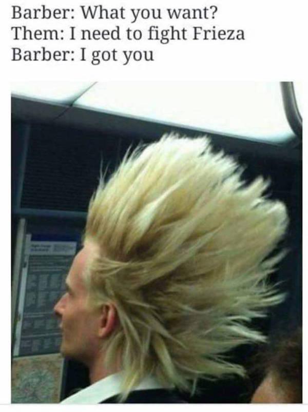 bad haircut super saiyan hairstyles - Barber What you want? Them I need to fight Frieza Barber I got you