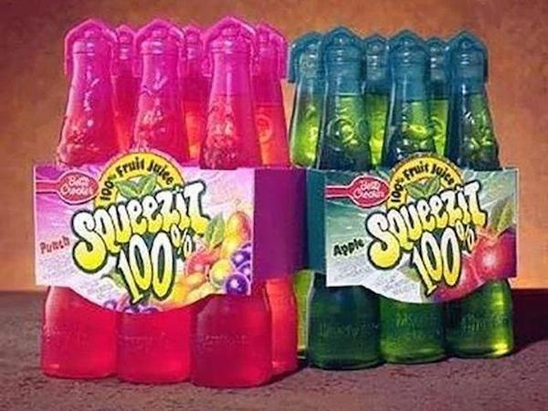 Squeezit
Sure you can still buy the Kool-Aid versions of these in the grocery store, but nothing compared to Squeezit. Something about that bottle was so enticing as a kid. Twist, squeeze, and go. You’ll be missed Squeezit.