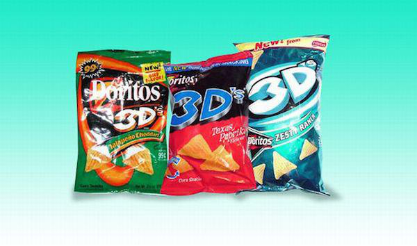 Doritos 3D’s
It’s a mystery why these things were ever discontinued. Doritos were good, but when you puff them up into 3D traingles they became so much better. Plus, they came in crazy, awesome flavors that will forever be missed.