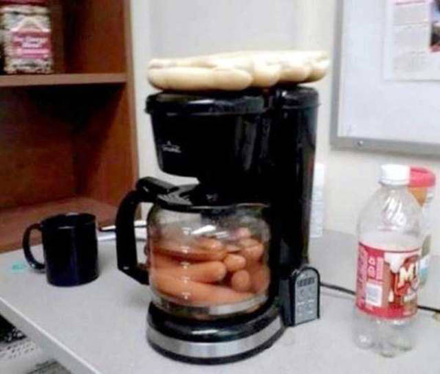 hot dog in coffee pot