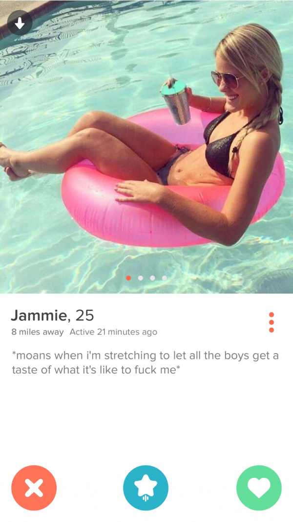 tinder - hot bikini tinder - 7 Jammie, 25 8 miles away Active 21 minutes ago moans when i'm stretching to let all the boys get a taste of what it's to fuck me