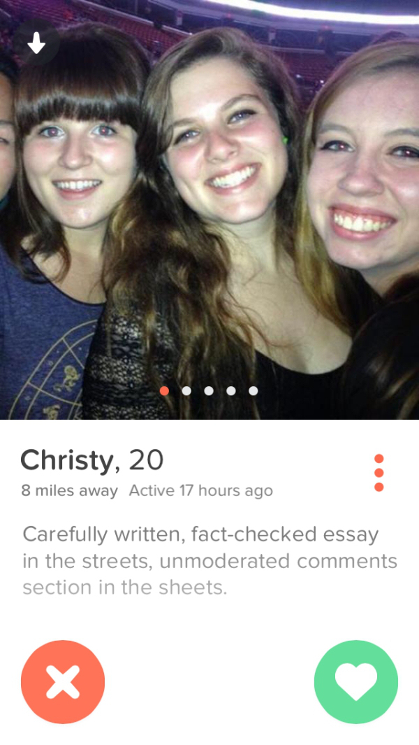 tinder - tinder girls that go straight to the point - Christy, 20 8 miles away Active 17 hours ago Carefully written, factchecked essay in the streets, unmoderated section in the sheets.