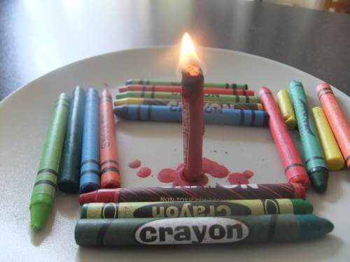 A crayon will burn for half an hour so you don’t have to freak out when you run out of candles.