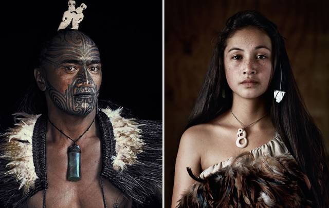 Man & Girl in Traditional Maori Attire