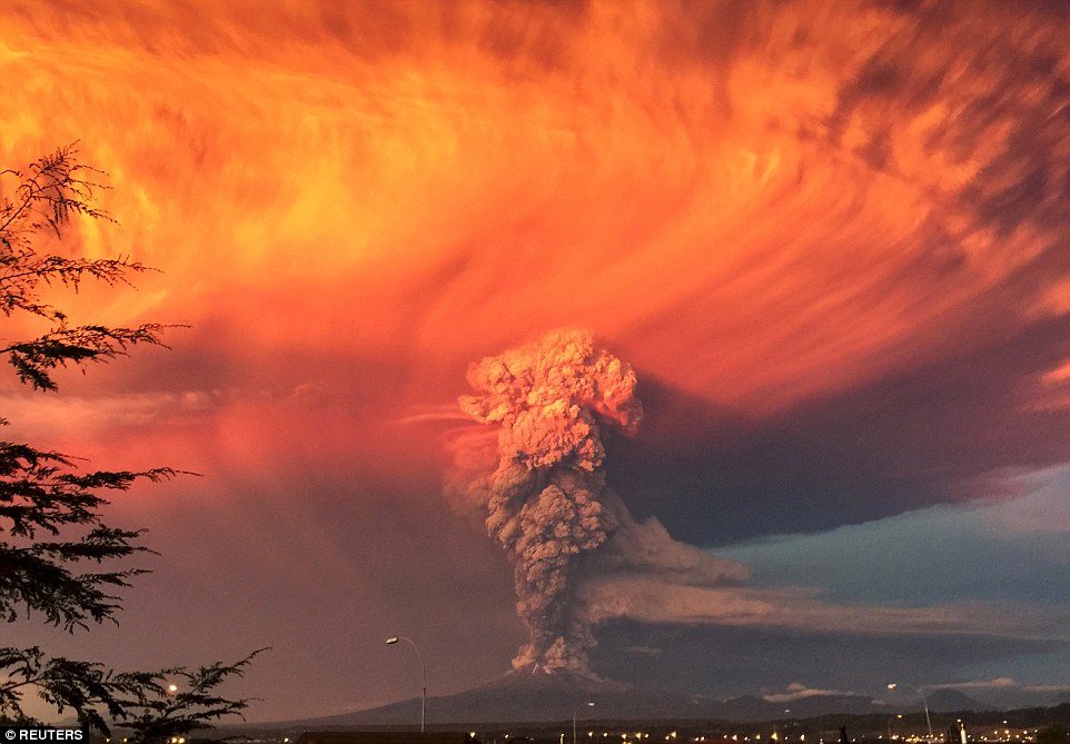 The Calbuco volcano suddenly erupting in Chile.