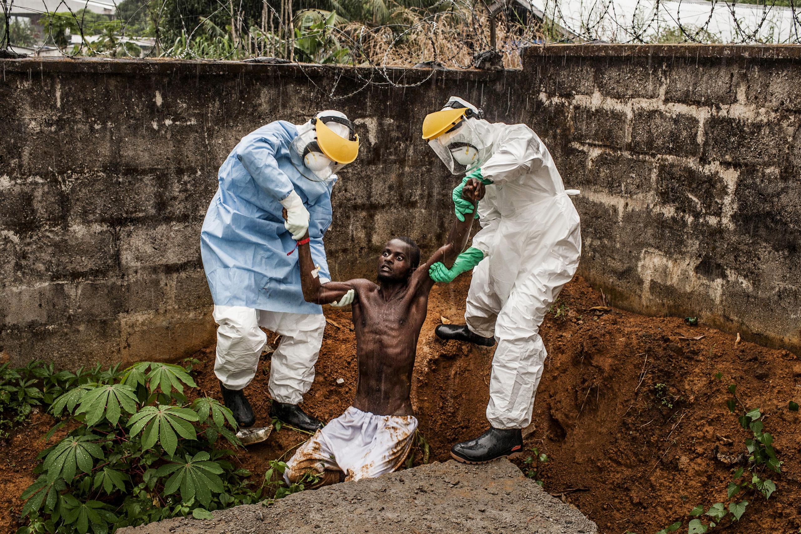 This desperate man trying to escape ebola in Sierra Leone.