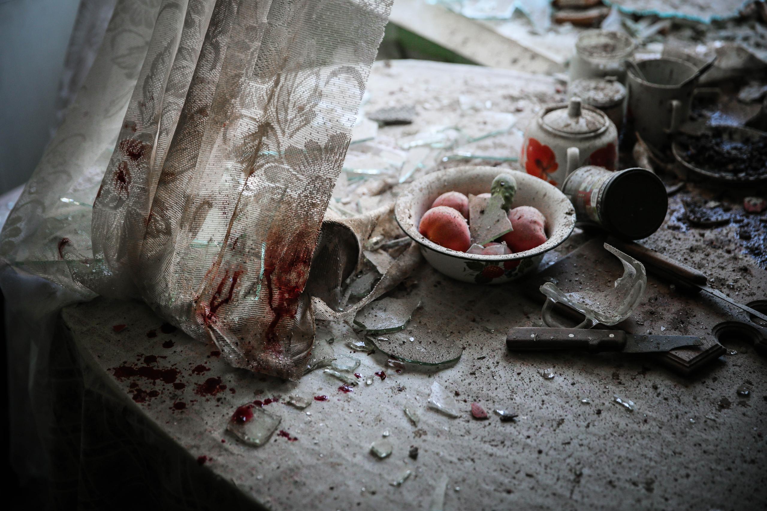 A kitchen table in Donetsk, Ukraine.