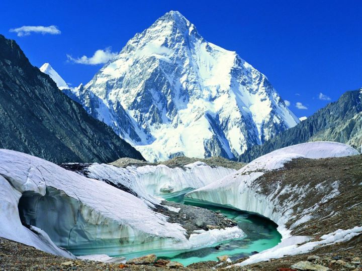 K2, the second highest peak on Earth at 28,251 ft. Also called the Savage Mountain. considered more dangerous to climb than Everest. 1 in 4 who attempt to climb it die.