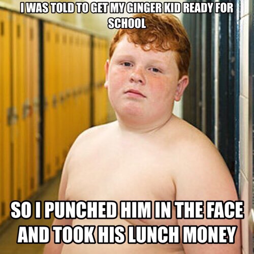 savage meme of kids with diabetes - Iwas Told To Get Myginger Kid Ready For School So I Punched Him In The Face And Took His Lunch Money