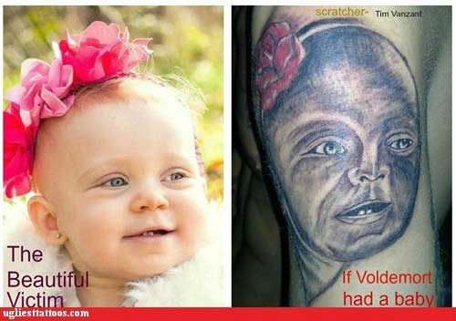 worst tattoos ever - scratcher Tim Vanzant The Beautiful Victim If Voldemort had a baby uoliesttattoos.com