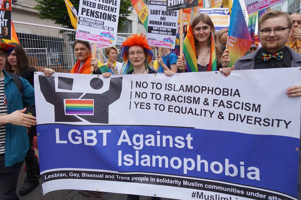 Here we have gay people standing up for Muslims. Wonder if they know that Muslims punish being gay with death?