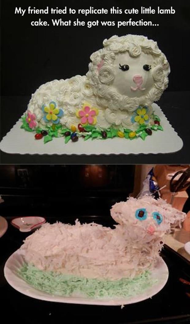 cake fails - My friend tried to replicate this cute little lamb cake. What she got was perfection...