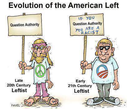 evolution of the american left cartoon - Evolution of the American Left If You Question Authority Question Authority You Are A Racist.. Od Late 20th Century Leftist Early 21th Century Leftist Pavel