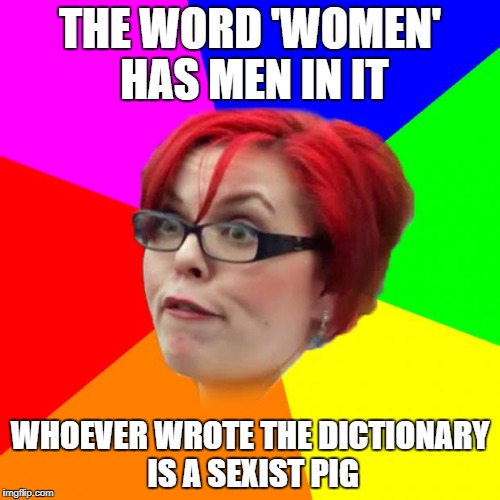 feminist memes - The Word 'Women' Has Men In It Whoever Wrote The Dictionary Is A Sexist Pig imgflip.com