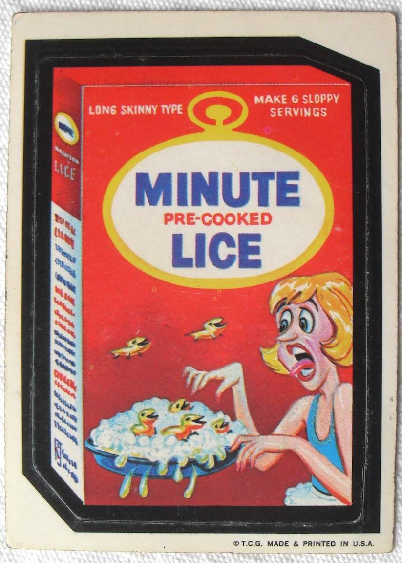 wacky packages - Long Skinny Type Make 6 Sloppy Servings Minute Lice PreCooked Tha T.C.G. Made & Printed In U.S.A. 355 3563