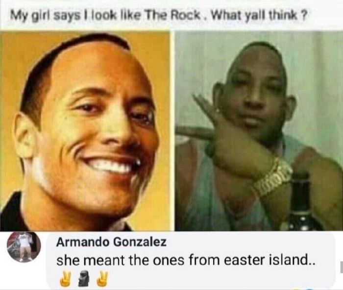 rock easter island meme - My girl says I look The Rock. What yall think? Armando Gonzalez she meant the ones from easter island..