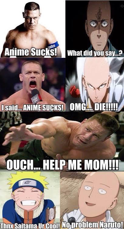 saitama vs john cena - Anime Sucks! What did you say. What did you say...? N I said. Anime Sucks! Omg... Diellit Ouch.Help Me Mom!!! Thnx Saitama Ur Cool! No problem Naruto!