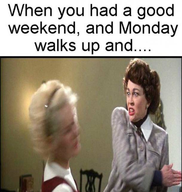 monday meme - When you had a good weekend, and Monday walks up and....