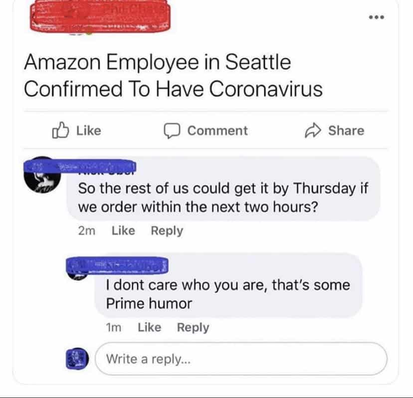 web page - Amazon Employee in Seattle Confirmed To Have Coronavirus Comment So the rest of us could get it by Thursday if we order within the next two hours? 2m I dont care who you are, that's some Prime humor Im Write a ...
