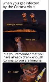 corona virus memes - when you get infected by the Corona virus "Were you killed "Sadly, yes.. but you remember that you have already drank enough corona so you are inmune but I lived!"