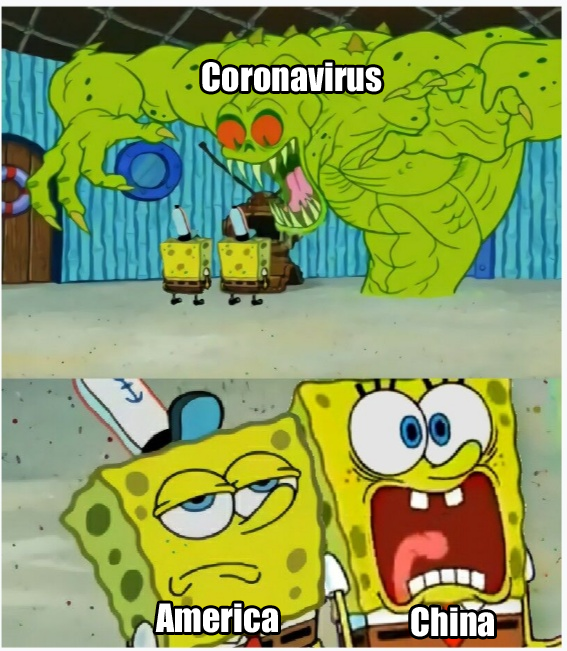 spongebob scared meme - Coronavirus America China