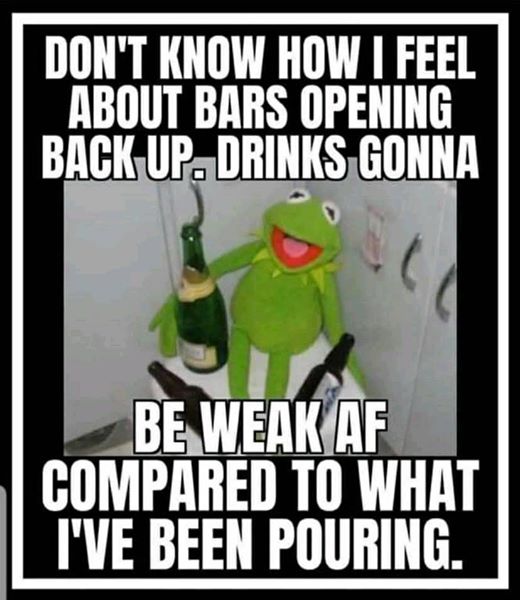 kermit the frog drunk - Don'T Know How I Feel About Bars Opening BackUp.Drinks Gonna Be Weak Af Compared To What I'Ve Been Pouring.