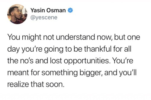 trump tweet on harvey - Yasin Osman You might not understand now, but one day you're going to be thankful for all the no's and lost opportunities. You're meant for something bigger, and you'll realize that soon.