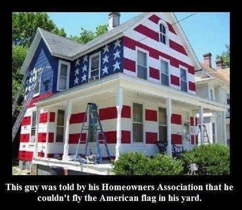 american flag painted house - This guy was told by his Homeowners Association that he couldn't fly the American flag in his yard.