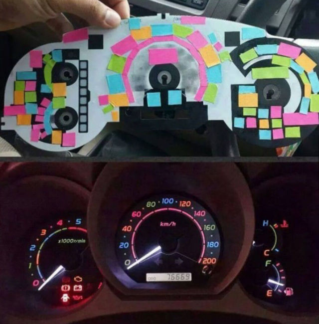 post it note dashboard lights