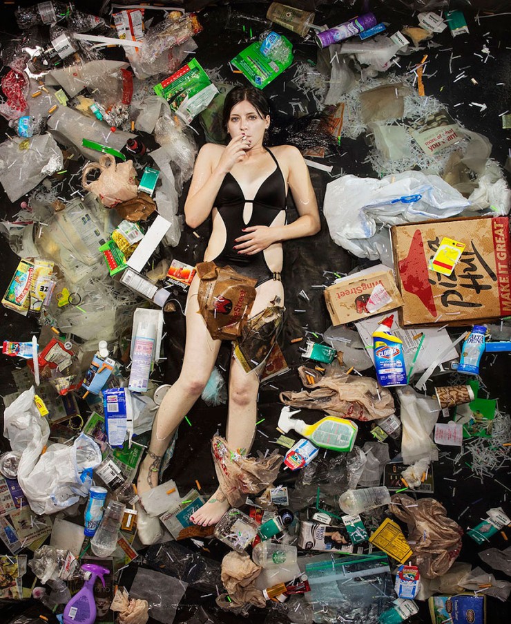 His ongoing series, 7 Days of Garbage, shows Californian friends, neighbors, and relative strangers lying in the trash they created in one week.