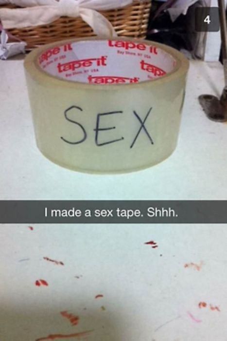 pun funny snapchat - tapet tape it Sex I made a sex tape. Shhh.