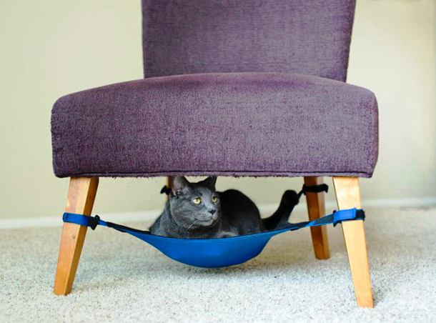 This under-chair hammock is another creative invention that enables you to relax together with your cat.