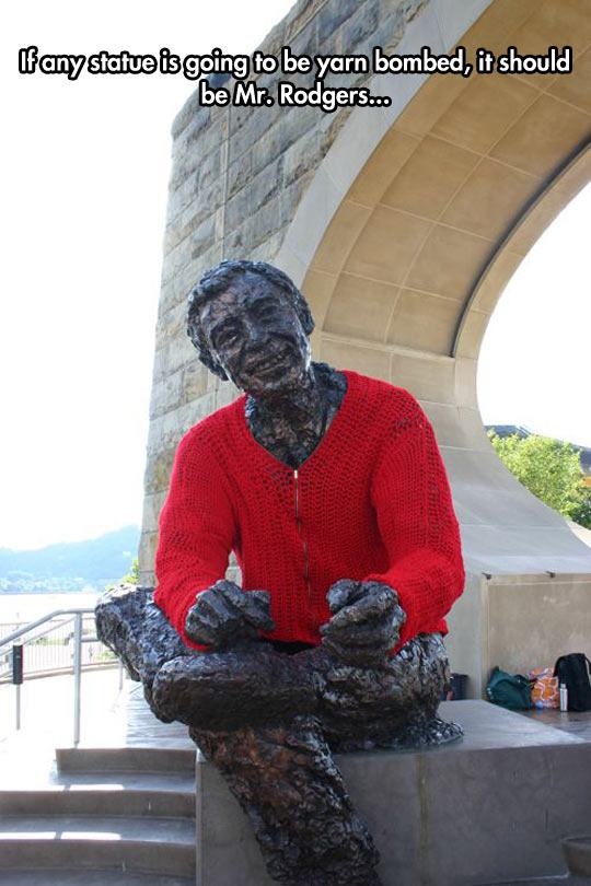 mr rogers statue - fany statue is going to be yarn bombed, it should be Mr. Rodgers.co