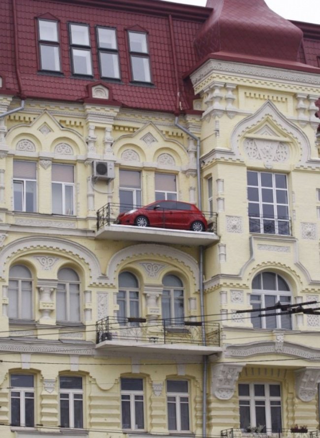 car on balcony