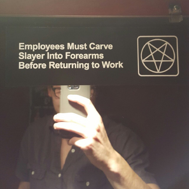 random pic employees must carve slayer - Employees Must Carve Slayer Into Forearms Before Returning to Work