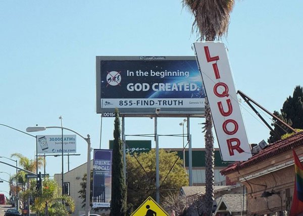 billboard - In the beginning God Created. 855FindTruth 00156 Doco 3000 ATMs Diuinici Love