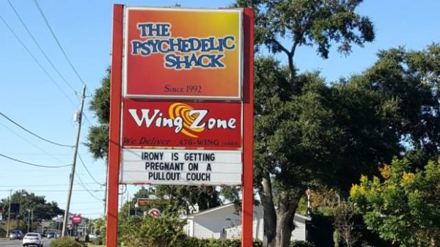 sign - The Psychedelic Shack Since 1992 Wing Zone Der 476Wing Irony Is Getting Pregnant On A Pullout Couch