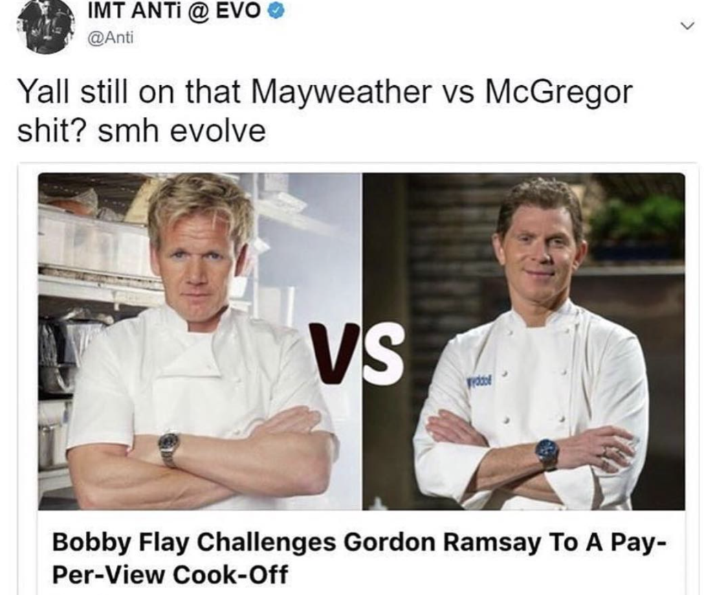 chef ramsay vs bobby flay - Imt Anti @ Evo Yall still on that Mayweather vs McGregor shit? smh evolve Vs Bobby Flay Challenges Gordon Ramsay To A Pay PerView CookOff