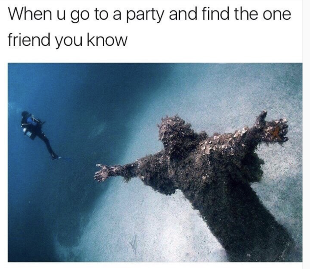 statue of jesus underwater in italy - When u go to a party and find the one friend you know
