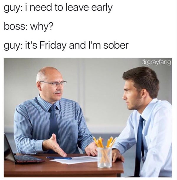 Job interview meme about needing to leave early for drinking on a friday