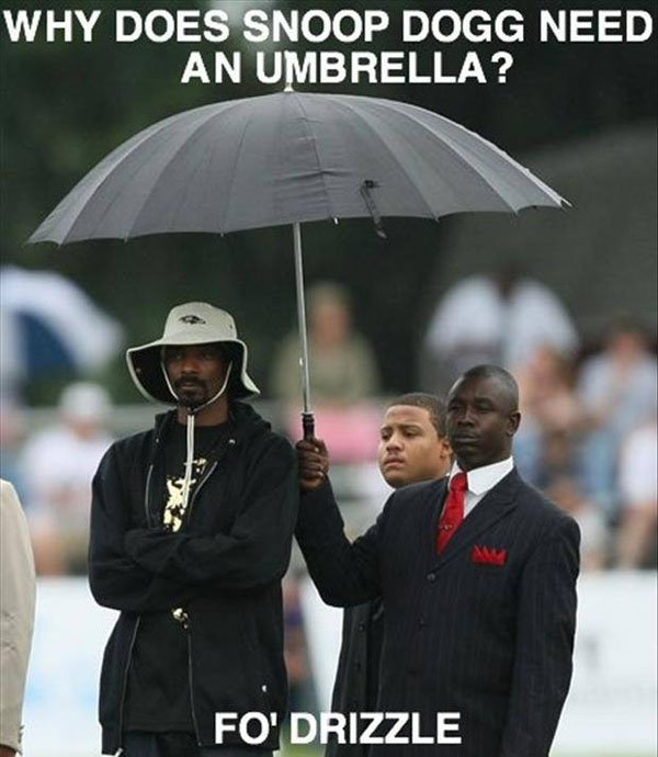 Snoop dog with an Umbrella fo' drizzle meme